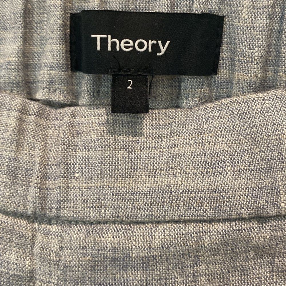 Theory Linen Blend Gray Slim Fit Cropped Capri Trouser Pants 2 - Picture 5 of 6